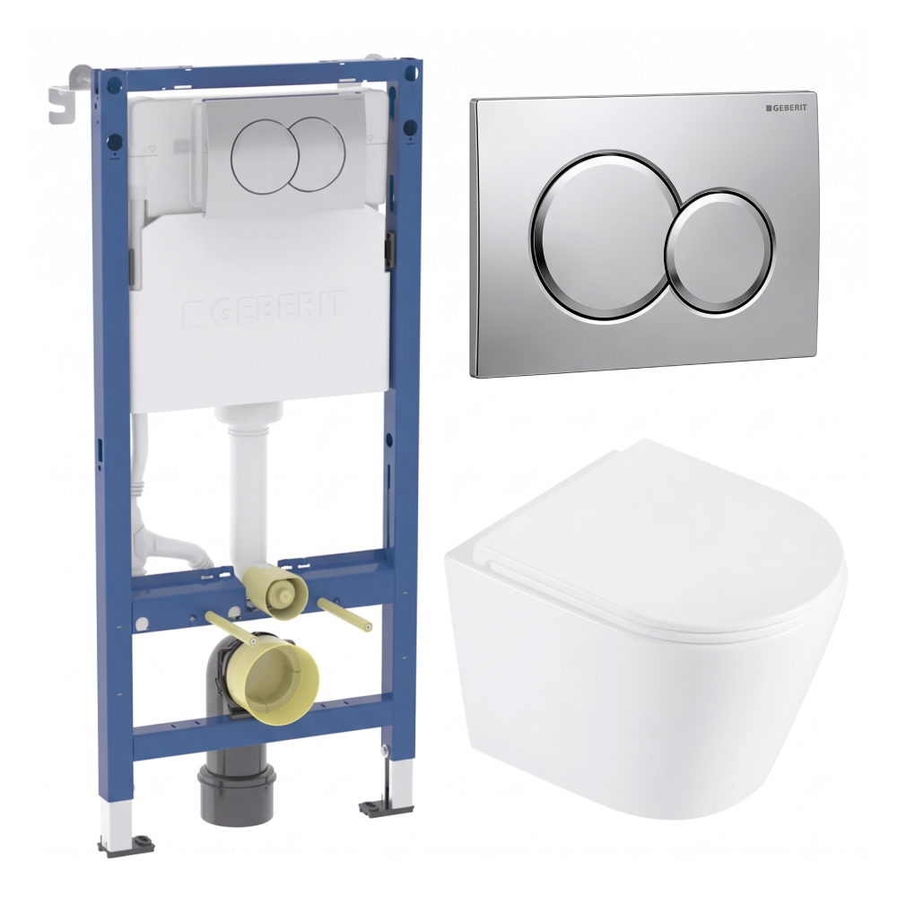 Комплект інсталяції 4в1 Geberit Duofix Basic (458.133.21.3) з унітазом Devit Navis Round (DNA51791111W) та кнопкою Delta01 (115.107.21.1)