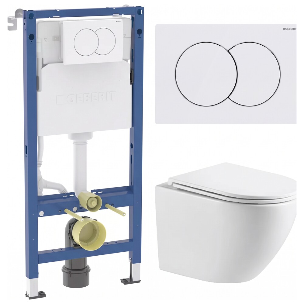 Комплект інсталяції Geberit Duofix Basic (458.133.11.3) з унітазом Devit Flow (DFL0460111W) та кнопкою Delta01 (115.107.11.1)