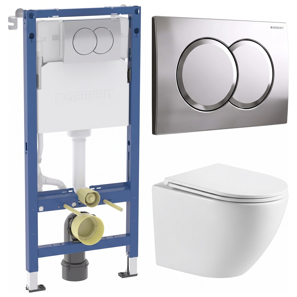 Комплект інсталяції Geberit Duofix Basic (458.133.21.3) з унітазом Devit Flow (DFL0460111W) та кнопкою Delta01 (115.107.21.1)