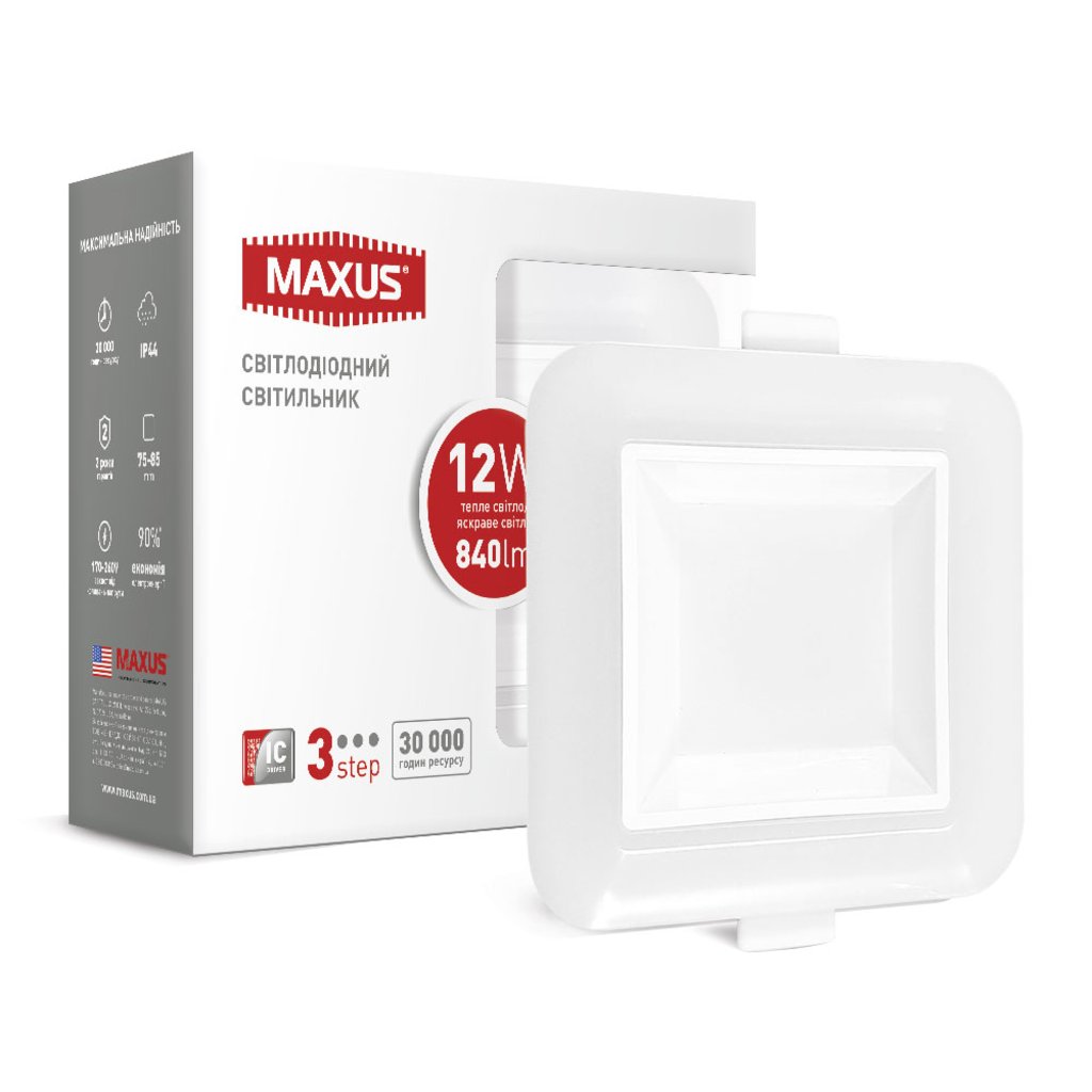 Фото - Точковий світильник Maxus  LED  SDL 12W 3000/4100K КВАДР MAX-01-3-SDL-12S 
