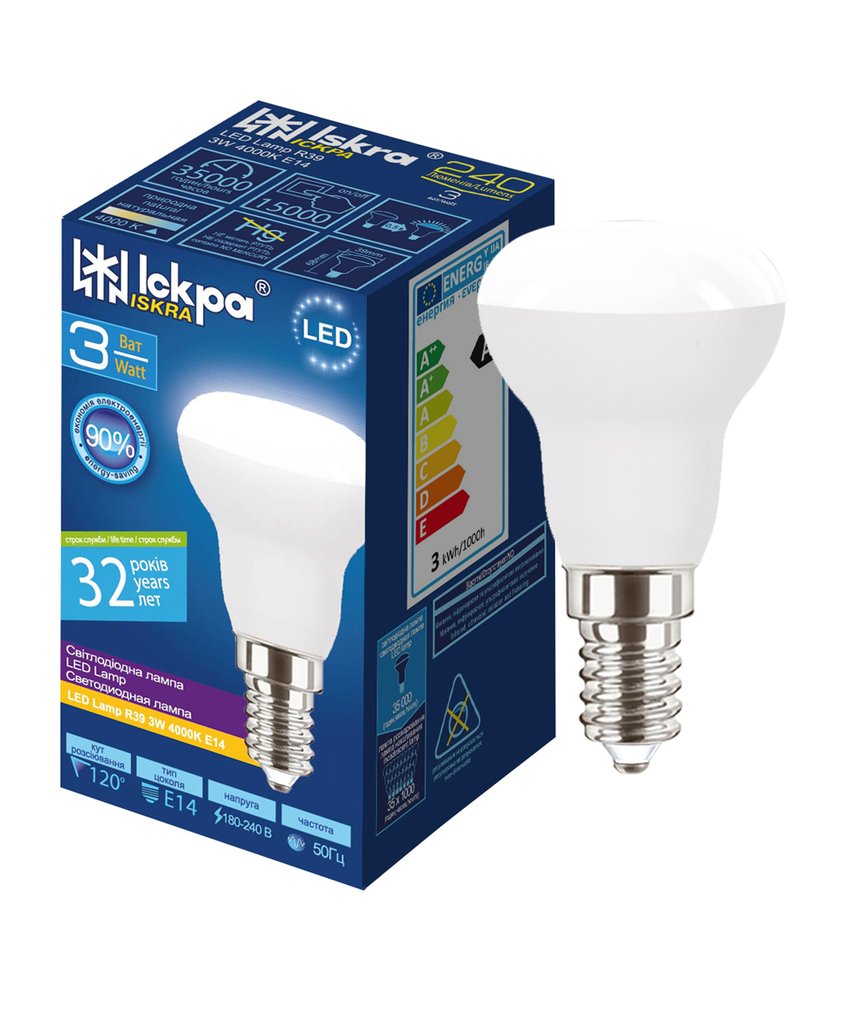 Лампа LED Іскра R39 E14 3W 4000K 220V