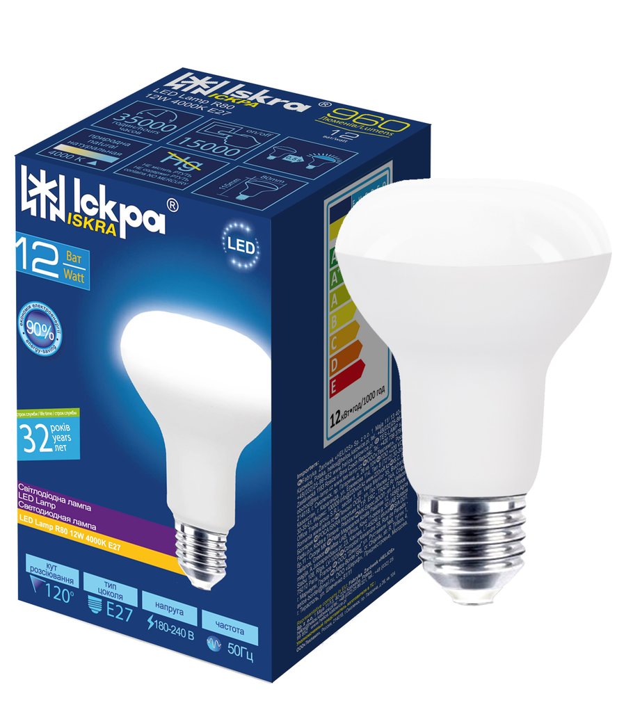 Лампа LED Іскра R80 E27 12W 4000K 220V