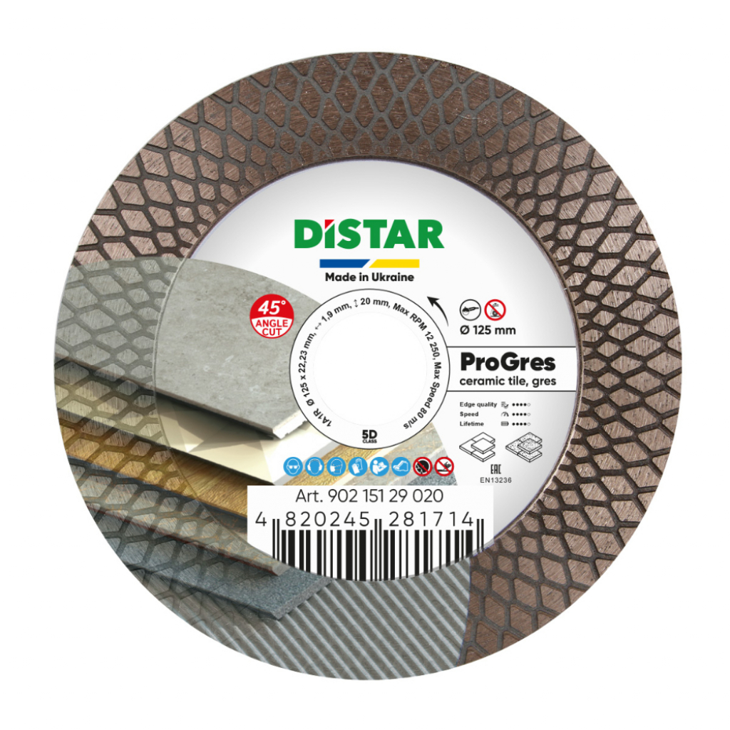 Фото - Лента / шлифовальный круг Distar Диск алмазний відрізний по керамограніту  Pro Gres 125x22.2x1.9 мм 9 