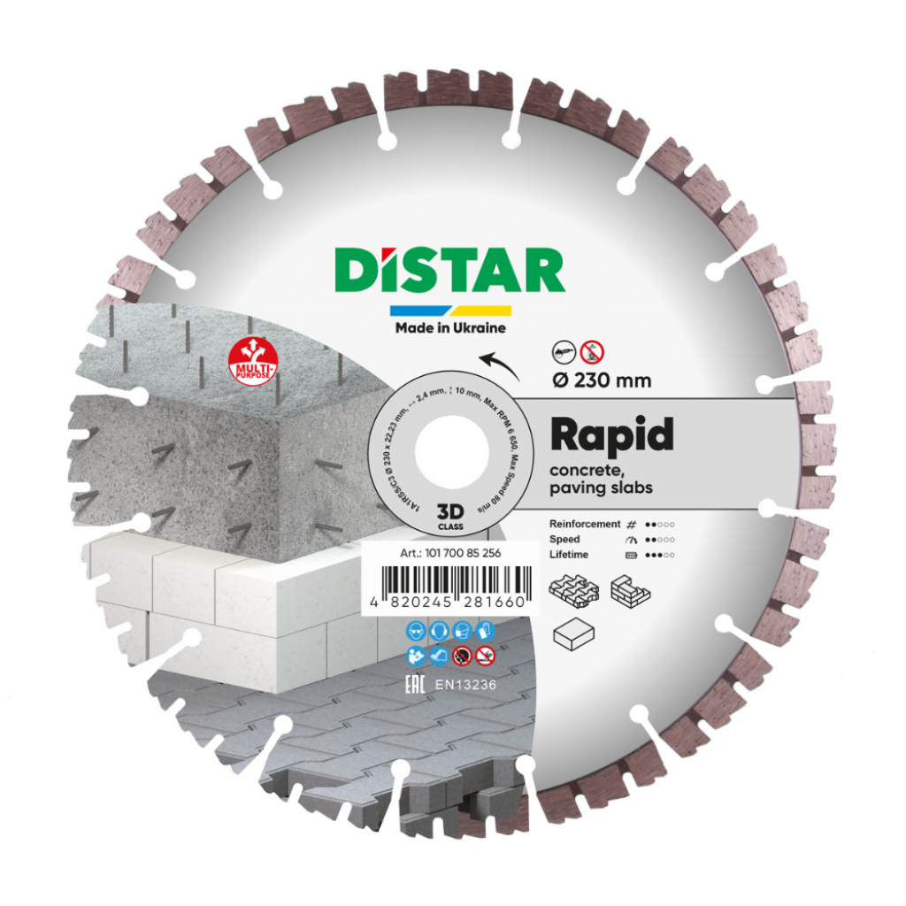 Фото - Лента / шлифовальный круг Distar Диск алмазний відрізний по бетону  Rapid Pro 1A1RSS/C3 230х2.4x22.23 