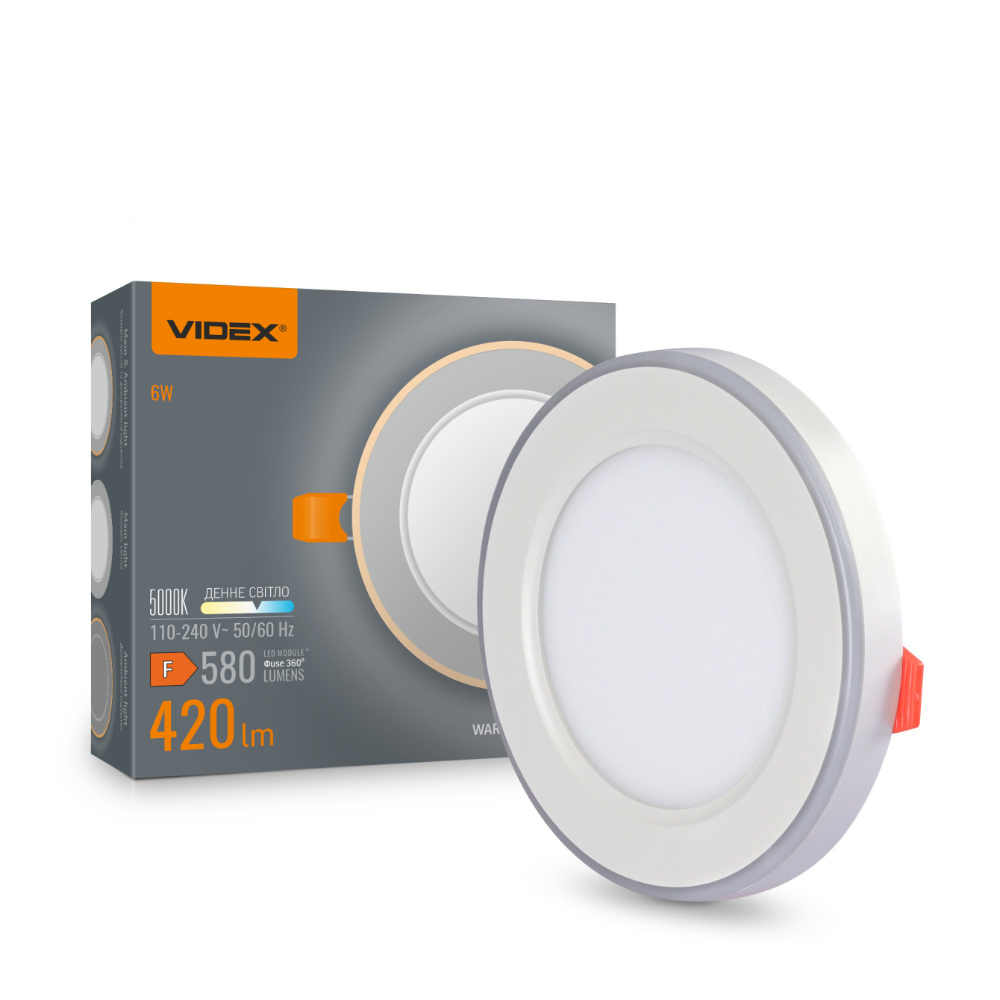 LED світильник вбудований з декоративною підсвіткою VIDEX DL4R 6W+3W 5000K+2700K 220V