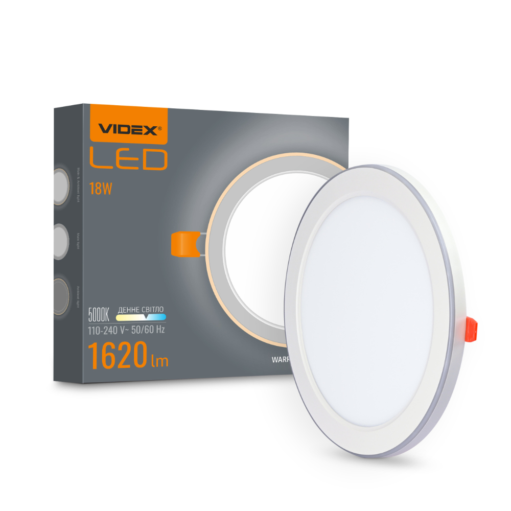 LED світильник вбудований з декоративною підсвіткою VIDEX DL4R 18W+6W 5000K+2700K 220V