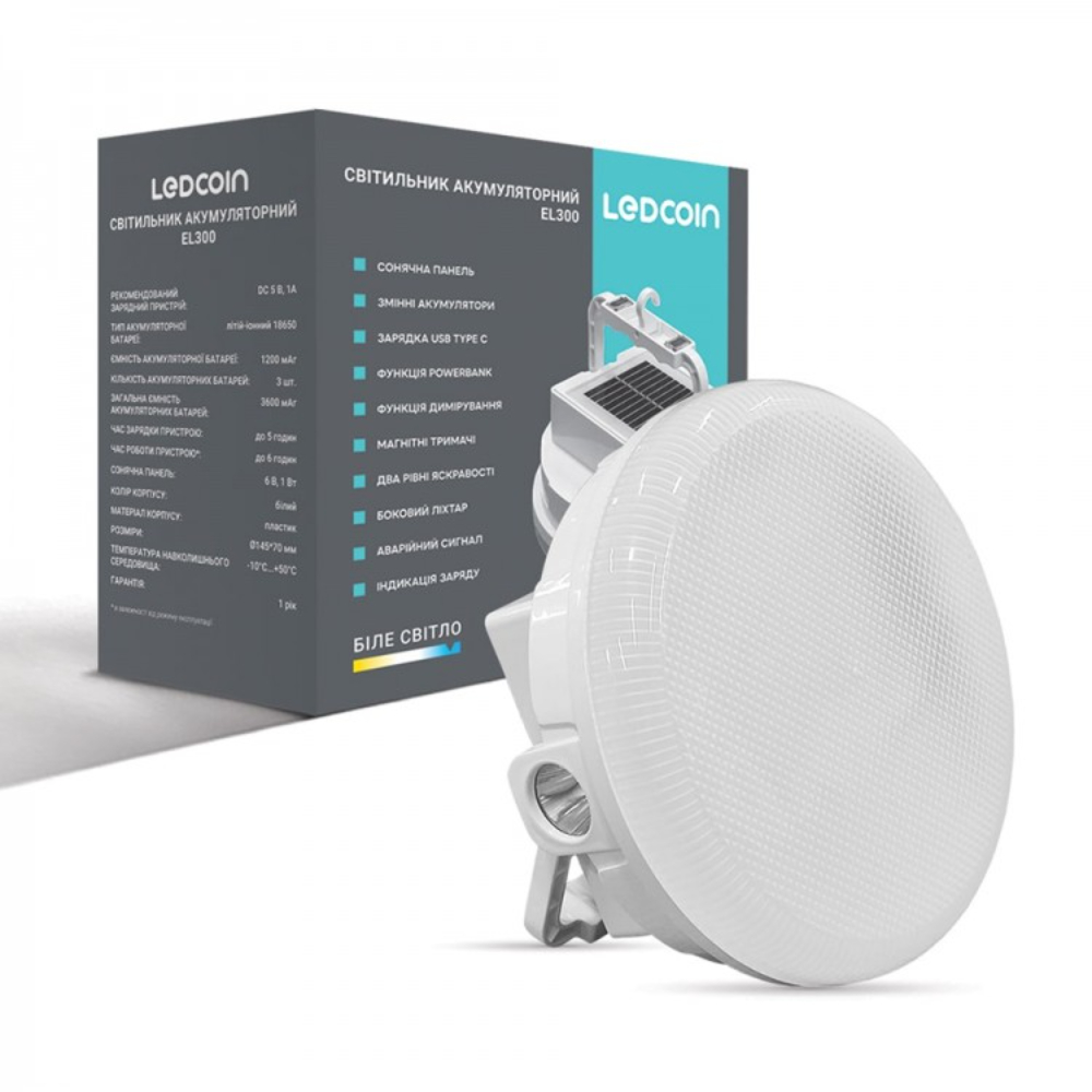 Світильник акумуляторний Ledcoin LED EL300 6W 3600MA з сонячною панеллю (80464)