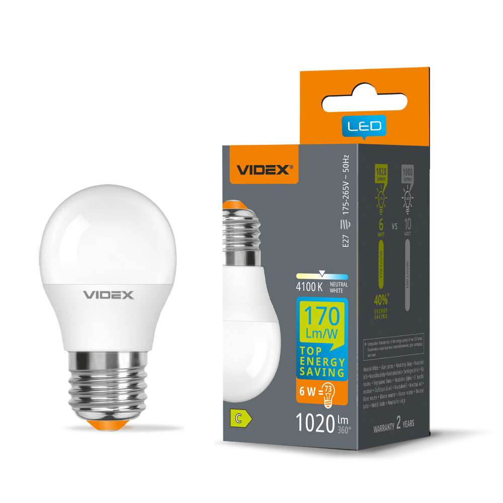 Лампа LED Videx G45h 6W E27 4100K (VL-G45h-06274)