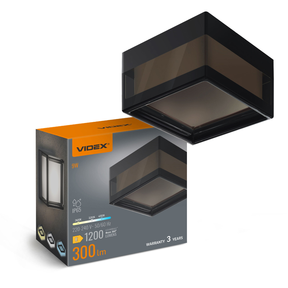 LED світильник IP65 квадратний VIDEX BHD02 9W 2400-3200-4300K Black