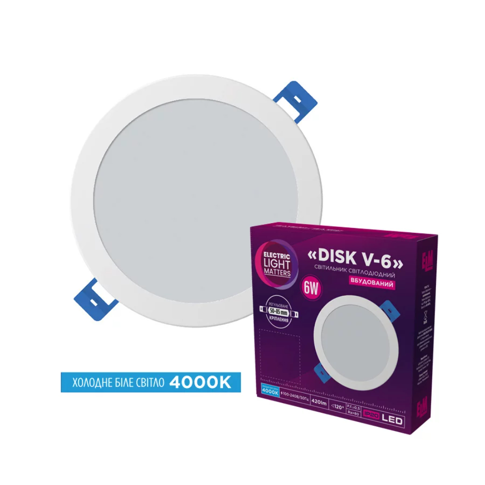 Світильник світлодіодний вбудований ELM Disk V-6 6Вт 4000К IP20 білий (26-0084)